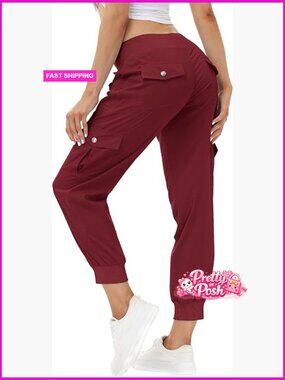 Lightweight Hiking Cargo Pants Quick Dry Joggers Elastic Waist 6 Pockets